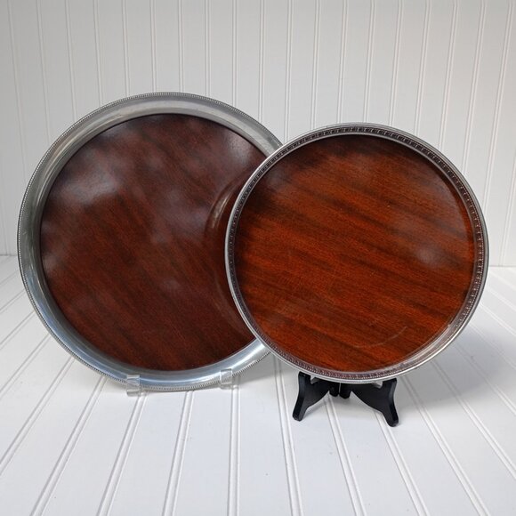 Pair of Vintage MCM Formica Laminated Serving Trays Silverplate Sides Platters - Picture 11 of 11